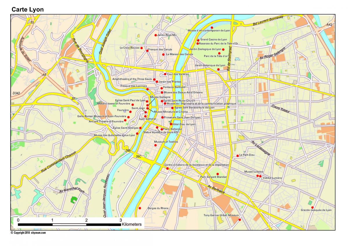 Plan des attractions de Lyon